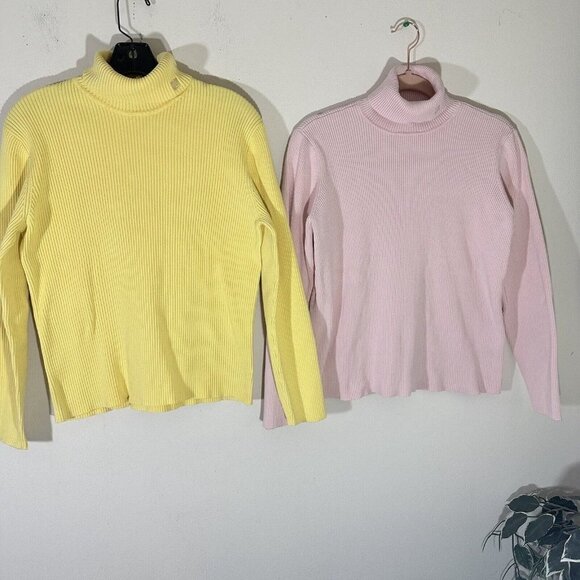 Ralph Lauren Turtleneck Sweater Womens XL Ribbed Knit Stretch 2 Lots Pink Yellow - Picture 5 of 5